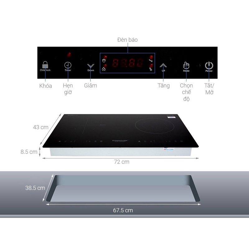Bếp từ hồng ngoại lắp âm Sunhouse SHB9105MT - HÀNG CHÍNH HÃNG