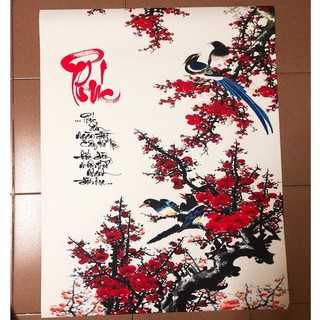 Tranh dán tường Hoa đào chữ Phúc UD0732 phủ kim sa