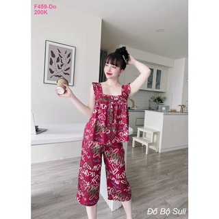 Đồ bộ lụa xước lửng đính nơ siêu xinh f459 - đồ bộ suli