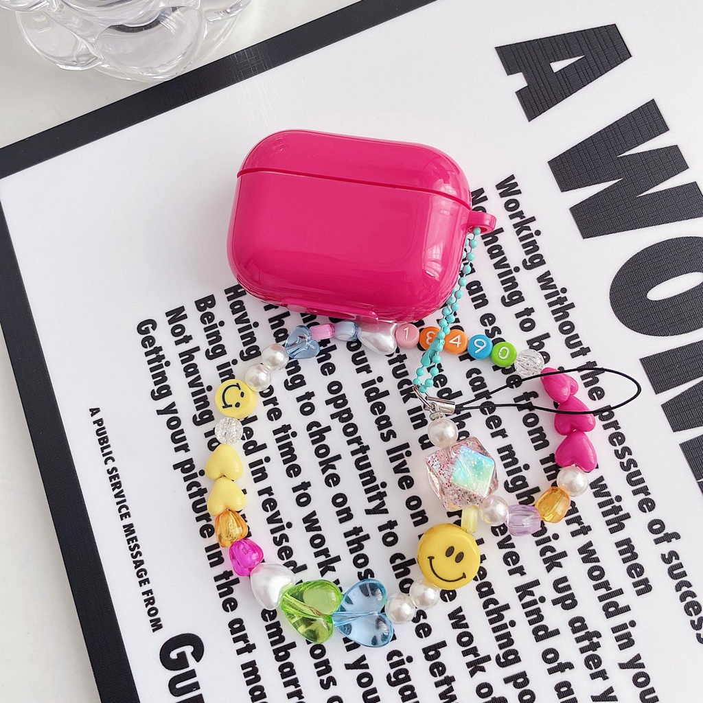 Simple AirPods 1/2 Pro Case Pink Smile Face with Cain Shockproof Cover