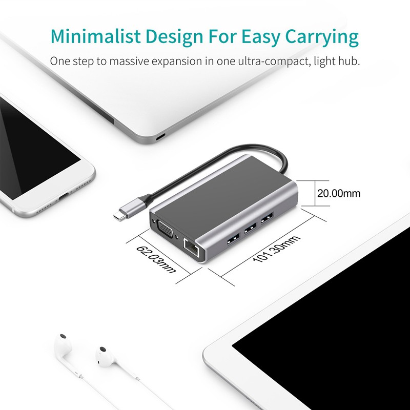 Bộ Chuyển Đổi Cổng Type-C Sang Usb 9 Trong 1 Cho Laptop | BigBuy360 - bigbuy360.vn