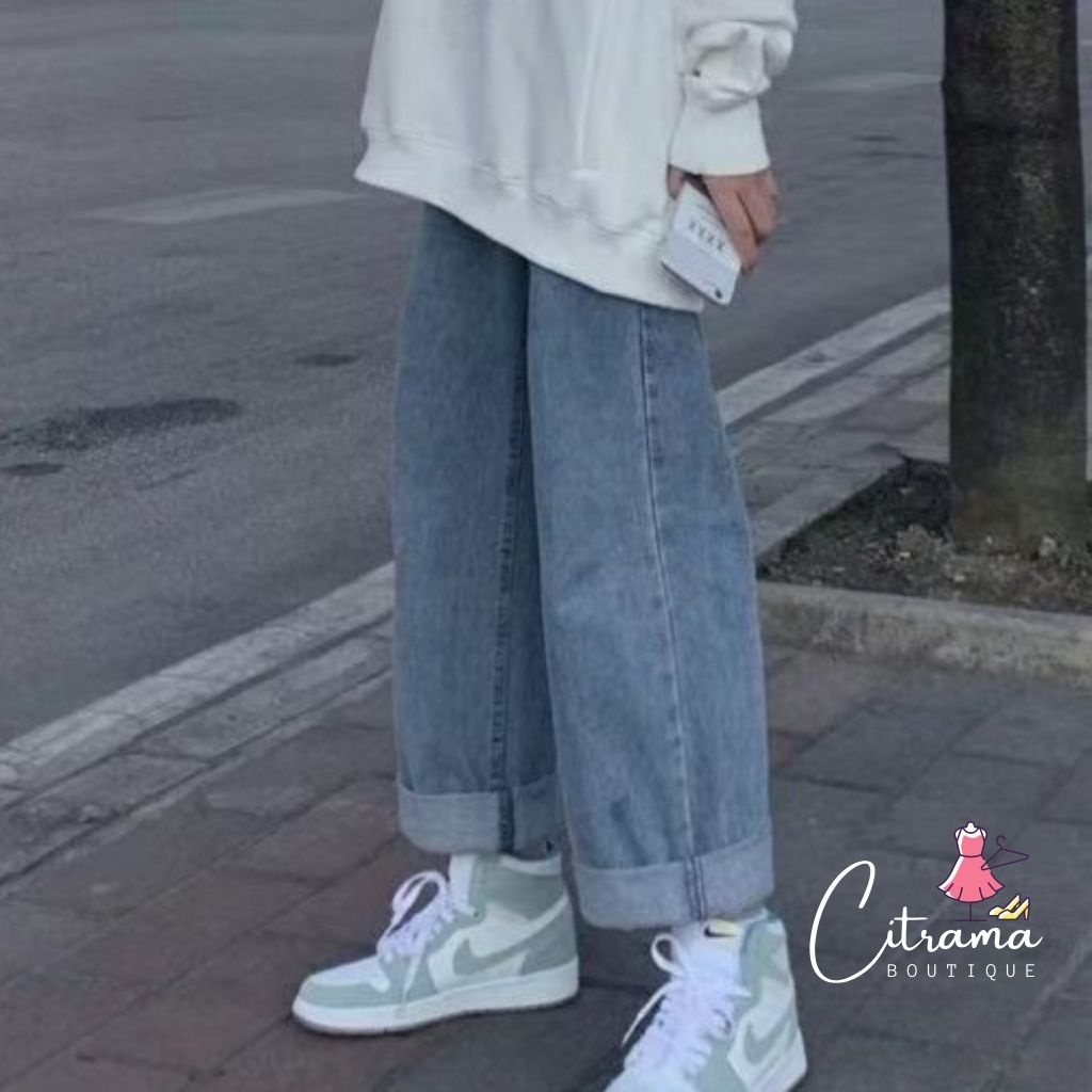 Quần jean ống rộng lưng cao phong cách ulazzang hàn quốc QJ02 | BigBuy360 - bigbuy360.vn