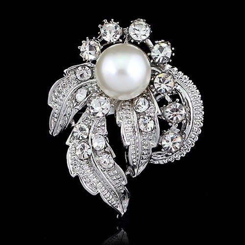 Ghim cài áo tạo hình lá cây đính ngọc và đá nhân tạo thời trang cho nữ