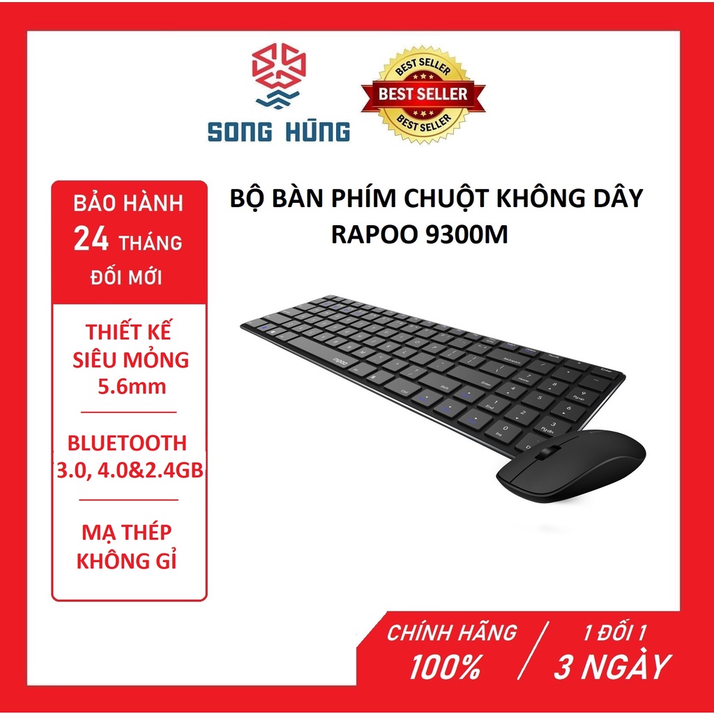 Bộ bàn phím chuột không dây Rapoo 9300M - 2 màu đen trắng - HÀNG CHÍNH HÃNG 100% - BẢO HÀNH 24 THÁNG ĐỔI MỚI