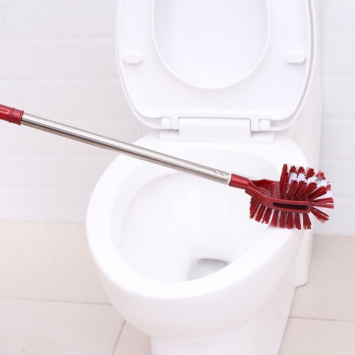 Cây chà bồn cầu 💖𝑭𝑹𝑬𝑬𝑺𝑯𝑰𝑷💖 Cây chà toilet 2 đầu cán inox thiết kế lông chổi mềm làm sạch sẽ bụi bẩn