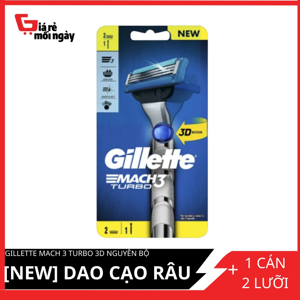 [NEW] Dao cạo râu Gillette Mach 3 Turbo 3D nguyên bộ 1 cán và 2 lưỡi bao bì mới sang trọng