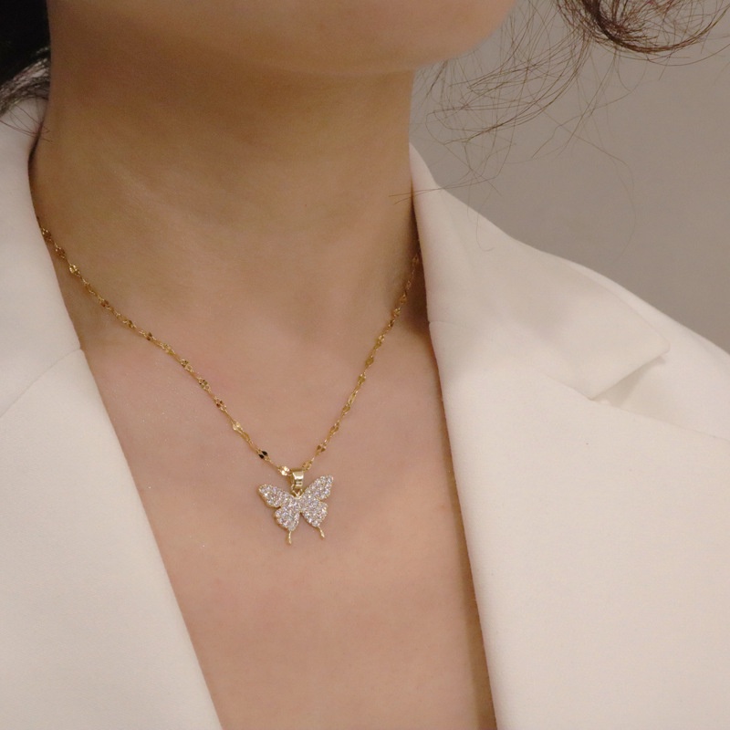 Dây Chuyền Mặt Hình Bướm Đính Đá Zircon Phong Cách Hàn Quốc Sang Trọng Cho Nữ
