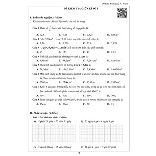 Sách Đề Kiểm Tra Toán 5 Học Kì 2 (1 cuốn)