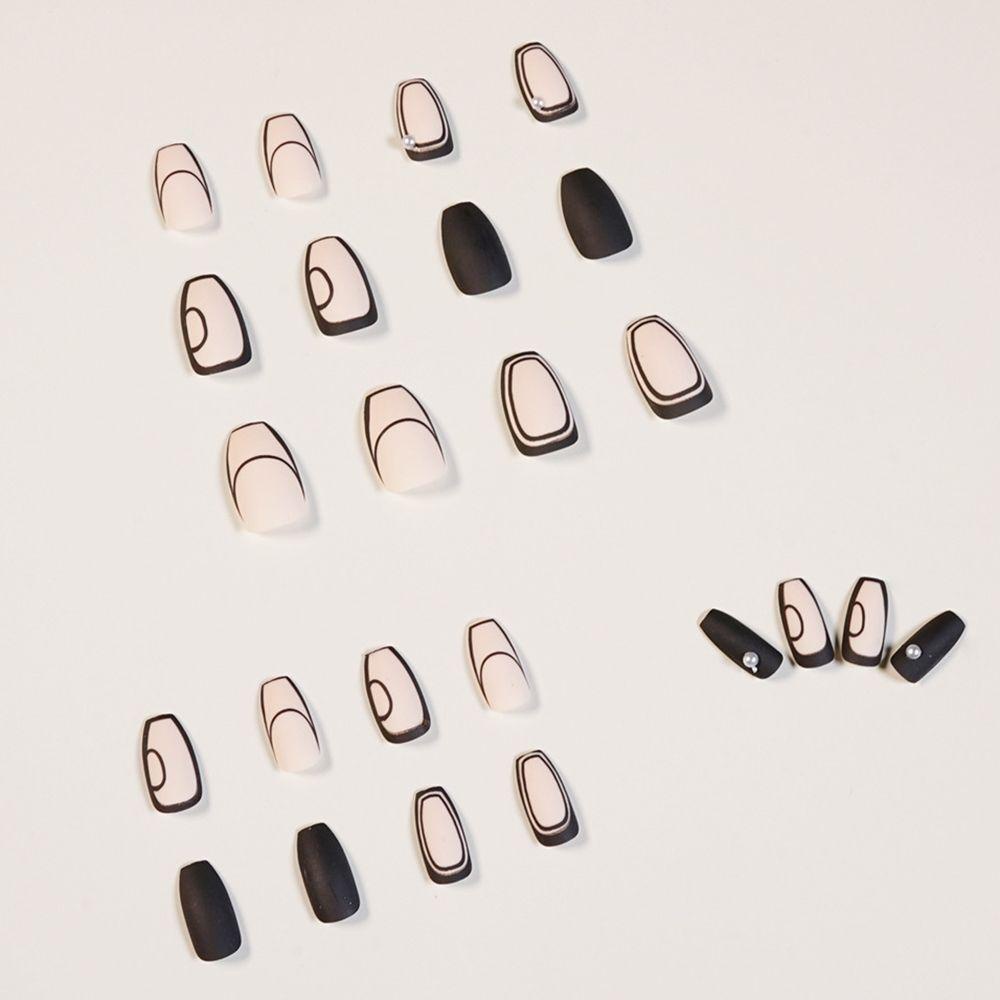 JUNE Set 24 Móng Tay Giả Phủ Toàn Diện Màu Trắng Và Đen