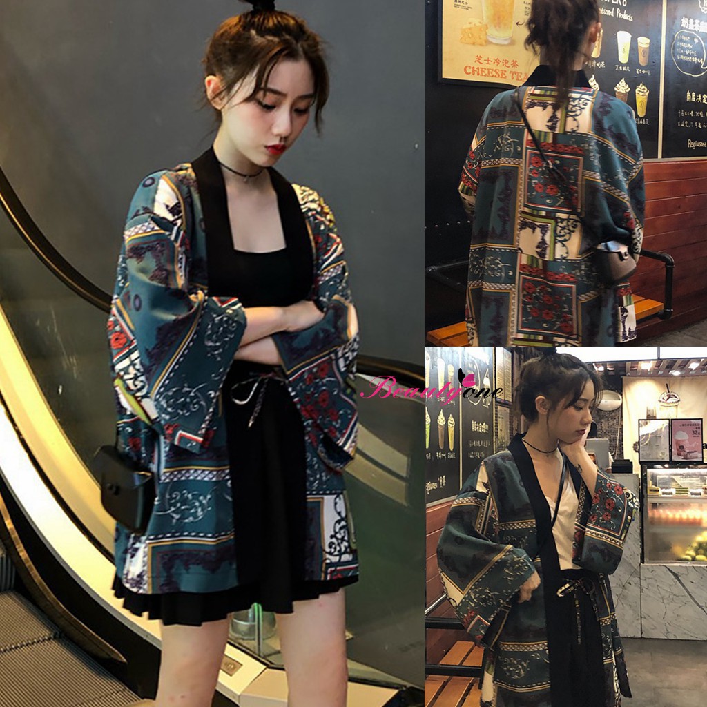 Áo khoác Kimono hoạ tiết in thiết kế thanh lịch cho phái nữ