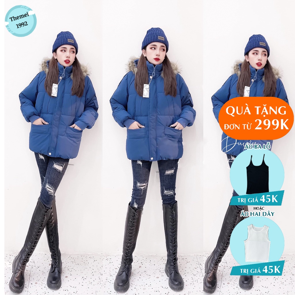 Áo phao béo nữ THE MEI 1992 cao cấp - áo khoác lông đại hàn 2021 lông mũ tháo rời cực dày dặn cực ấm