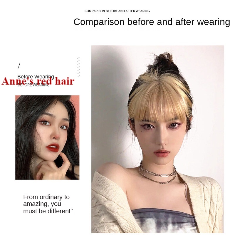 Bộ tóc giả mái ngang nhuộm màu vàng họa tiết hoạt hình thời trang cho nữ