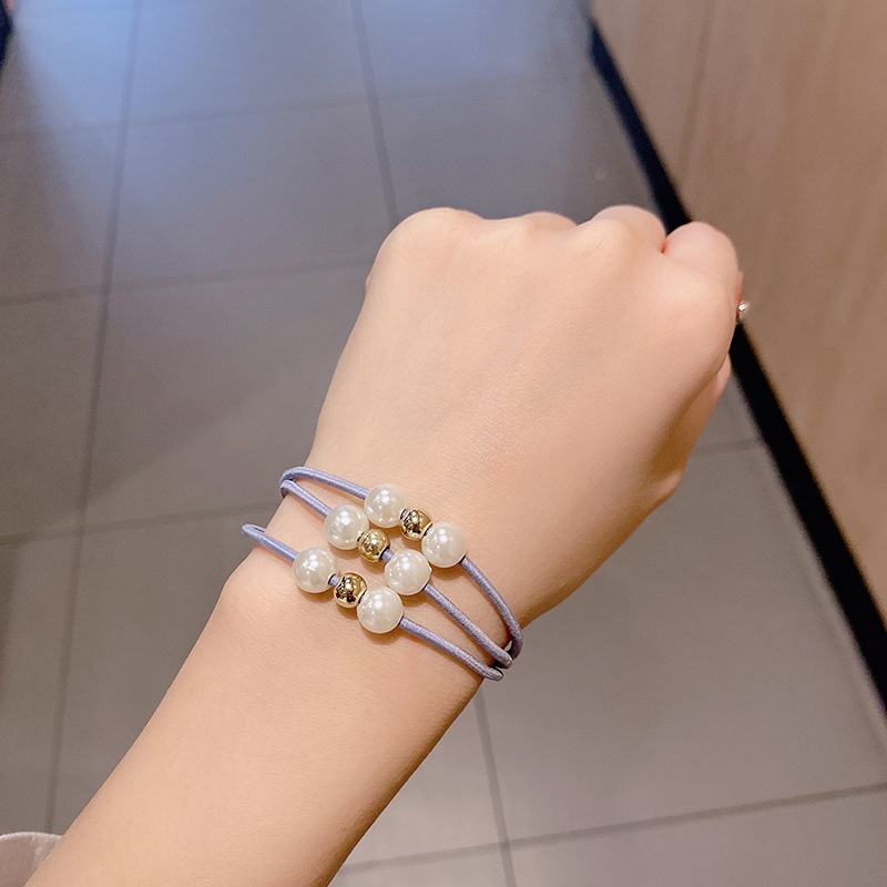 Dây buộc tóc cao su đính ngọc trai nhân tạo 3 trong 1 phong cách Hàn Quốc thời trang cho nữ