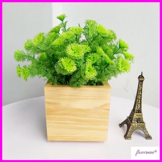 Chậu cây giả 25cm cắm sẵn trong chậu gỗ thông để bàn trang trí nhà cửa, hàng quán xanh tự nhiên Flowermini CGR-02