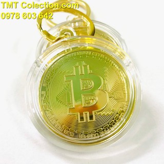 Móc khóa xu Bitcoin Vàng, Đồng xu bên trong được làm bằng Niken mạ vàng, sáng bóng, chạm khắc rõ nét - SP005259
