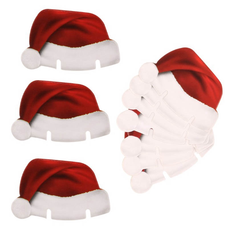 10PCS set Xmas Hats Champagne Wine Glass Caps Christmas DIY Decoration