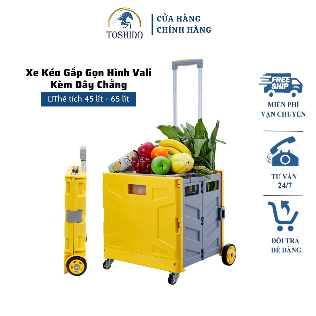 Xe Kéo Gấp Gọn Hình Vali Độc Đáo - Thùng Đựng Đồ VALI Kéo Đa Năng dùng trên ô tô, đi Siêu Thị Tiện Lợi