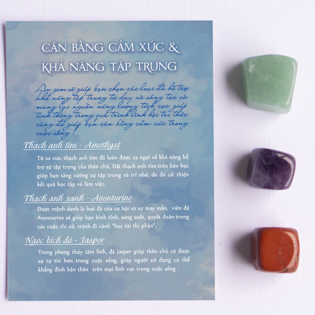 Set đá thanh tẩy tự nhiên kèm túi vải hỗ trợ may mắn, sức khỏe An Gem. | BigBuy360 - bigbuy360.vn