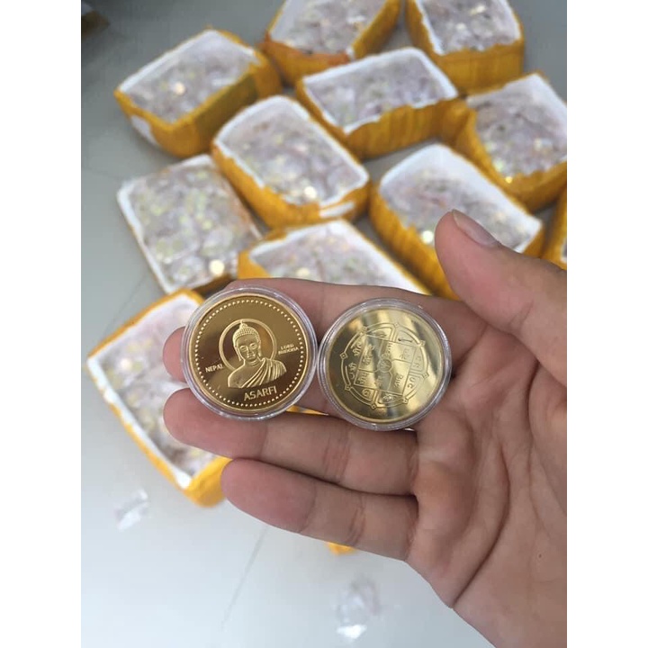 Đồng  Xu Hình Phật Thích Ca Nepal Phong Thuỷ Bình An May Mắn