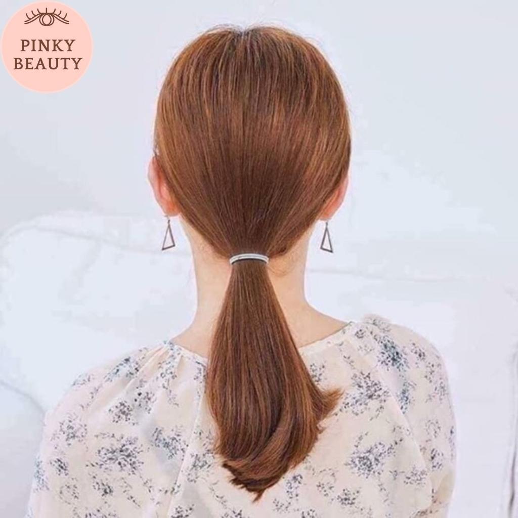 Chun Buộc Tóc Set 100 Dây Thun Cột Tóc Nhiều Màu Đơn Giản Tiện Lợi Pinky Beauty Kèm Túi Zip