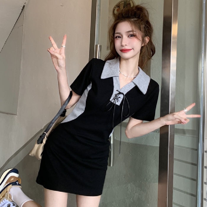 Đầm Perty cổ bẻ phong cách Hàn Quốc thời trang mùa hè cho nữ