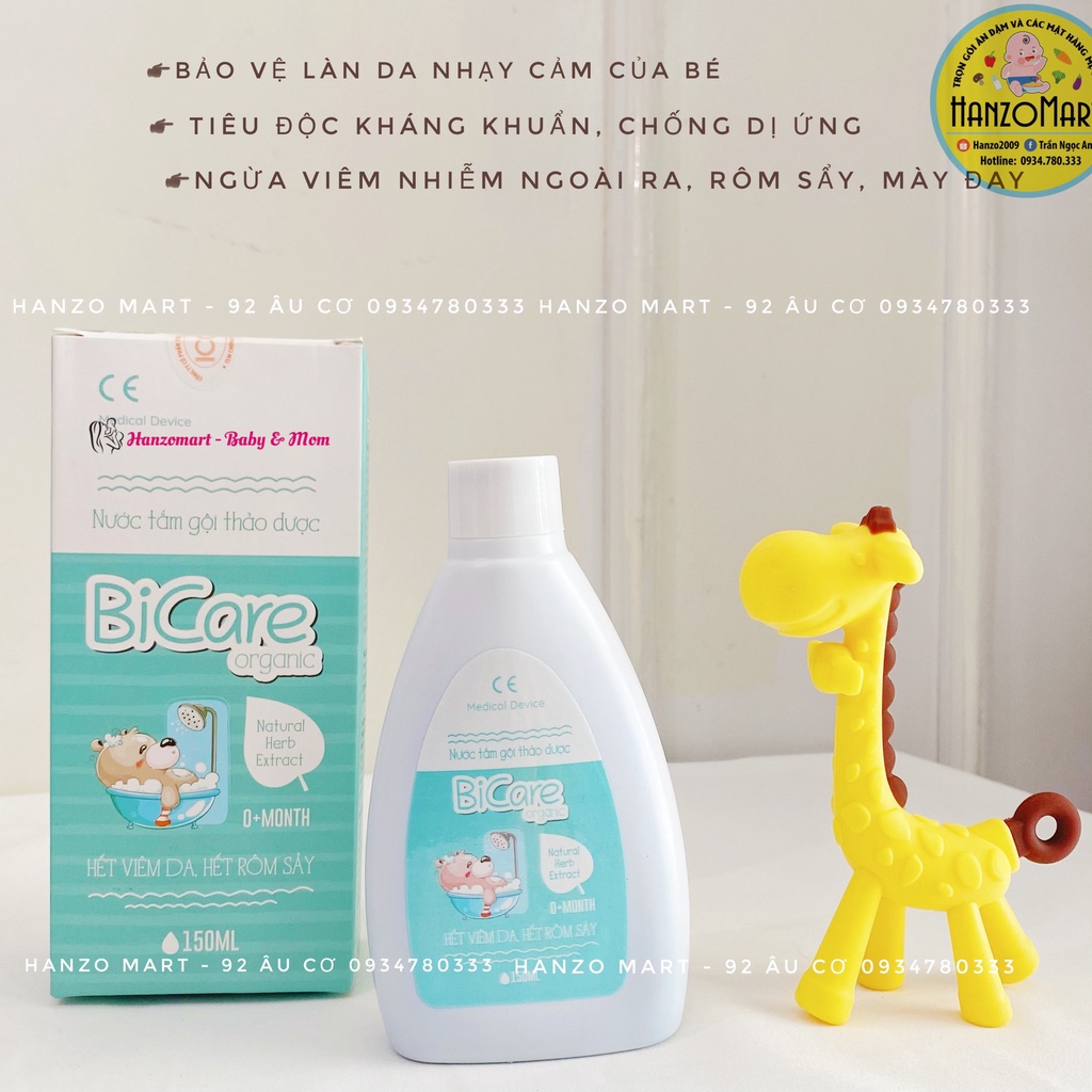 Nước Tắm Gội thảo dược  BICARE ORGANIC cho trẻ sơ sinh Giúp Ngăn Ngừa Và Bảo Vệ Da