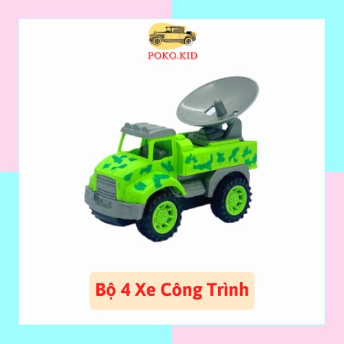 Xe ô tô Đồ Chơi Cho Bé, Bộ 4 Xe Quân Sự Mini Nhiều Màu Sắc 10cmx6cm, Xe Quán Tính, POKO