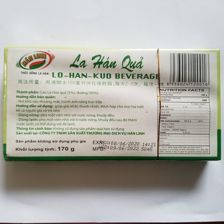 La Hán Quả Hòa Tan Hán Linh Loại Ngon 170g