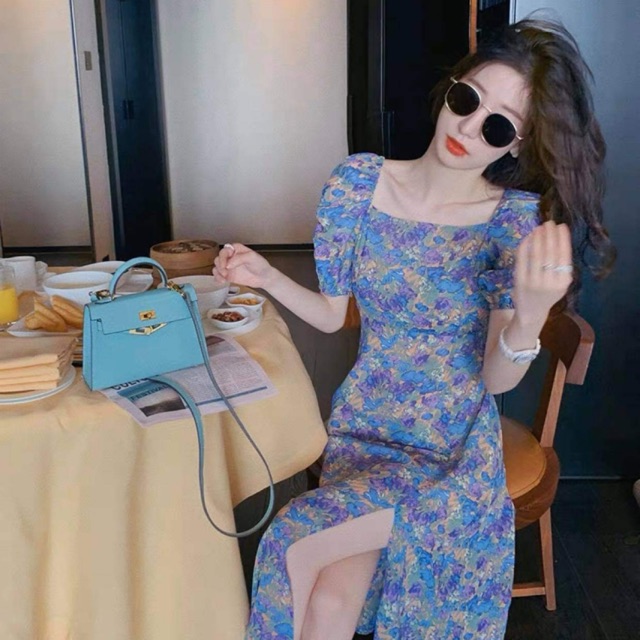 Đầm maxi xẻ hoa tím hàng QCCC siêu sang chảnh