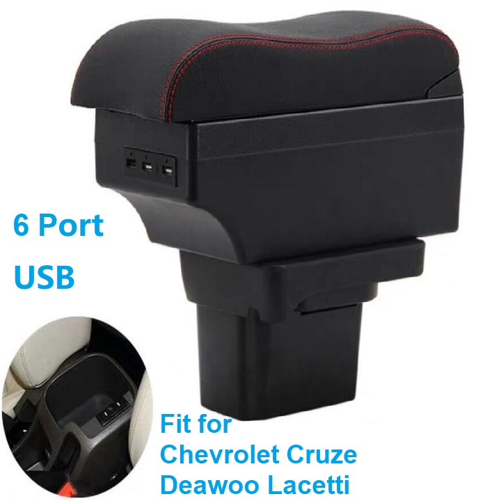 Hộp tỳ tay, đệm tỳ tay lắp cho xe ô tô Chevrolet Cruze và Deawoo Lacetti tích hợp 6 cổng USB, Armrest box