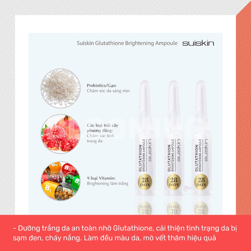 1 Set Tinh chất dưỡng trắng da, giảm nám Suiskin Glutathione Brightening Ampoule 28 days 1.5mlx 2ống