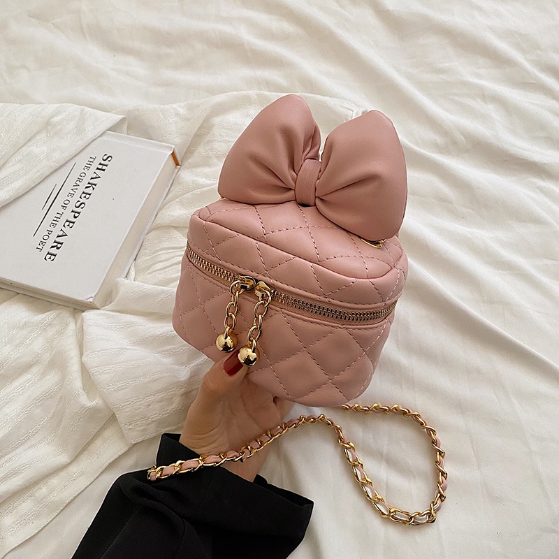 Túi đeo vai IELGY thiết kế dây xích gắn nơ họa tiết hình thoi thời trang dành cho nữ