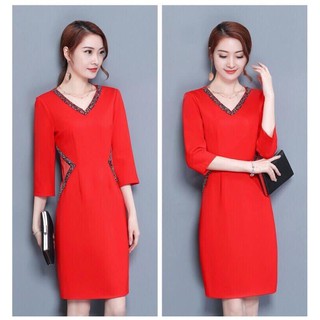 Đầm body cổ v kết hạt đá cao cấp msp-d280968