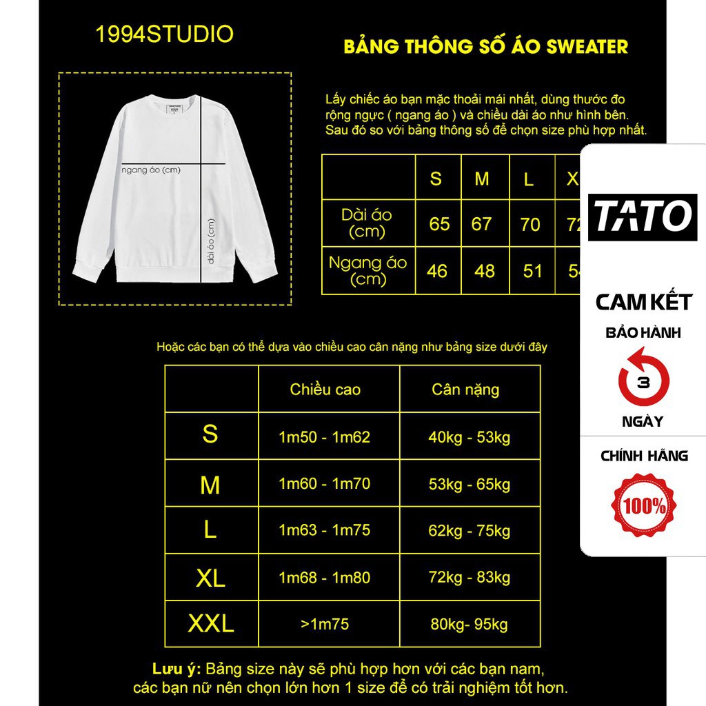 ÁO SWEATER Basic Trơn Chất Nỉ Da Cá không xù lông áo Thu Đông Dài Tay Thoáng Khí MÀU TRẮNG + Đen TATO | BigBuy360 - bigbuy360.vn