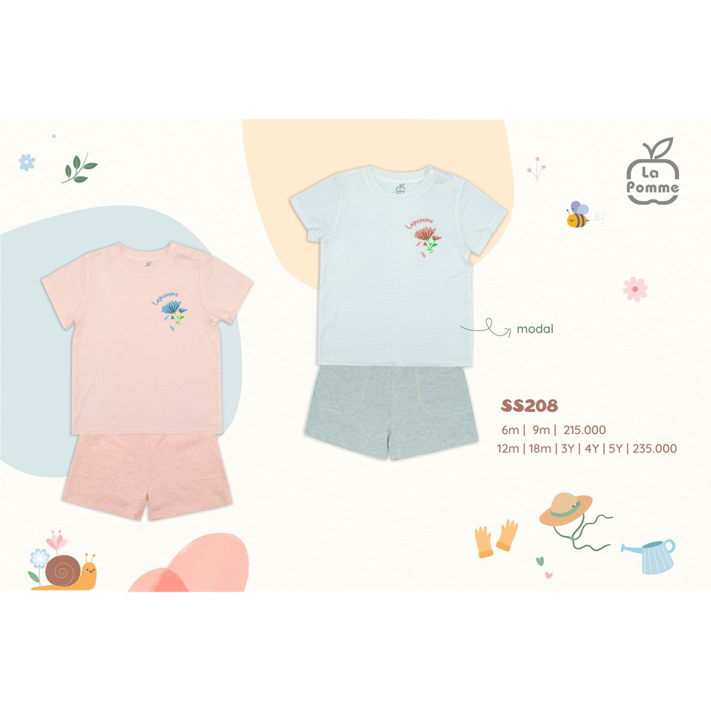 Bộ La Pomme Modal siêu mềm mịn mỏng mát da cao cấp cộc tay kẻ sọc in bồ công anh cho bé trai bé gái SS208