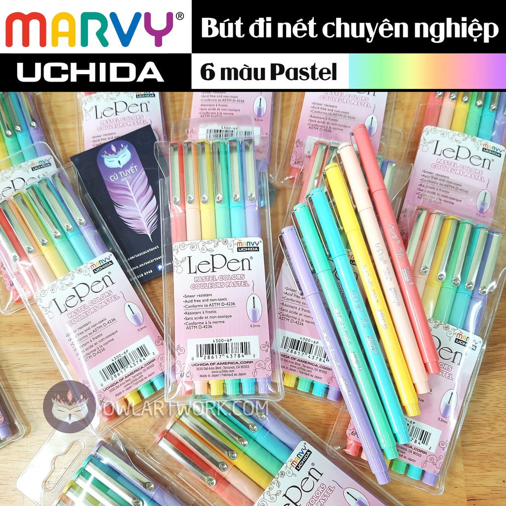 [CHÍNH HÃNG] Bộ 6 Bút Line Màu Pastel MARVY UCHIDA Đi Nét Chuyên Nghiệp
