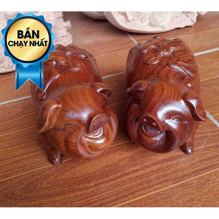 Cặp lợn bằng gỗ hương ta, tượng lợn gỗ phong thủy, heo phong thủy