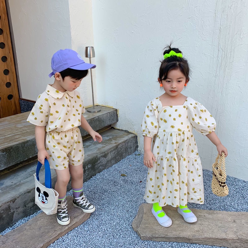 Bộ Đầm Cotton In Hoa Phong Cách Nhật Bản Hàn Quốc Thời Trang Mùa Hè 2022 Cho Bé Gái