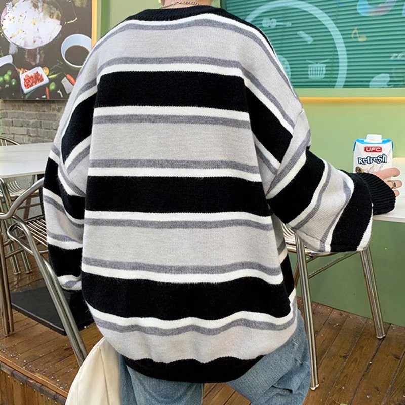 Áo sweater dệt kim kẻ sọc phong cách retro cho nam size M-2XL