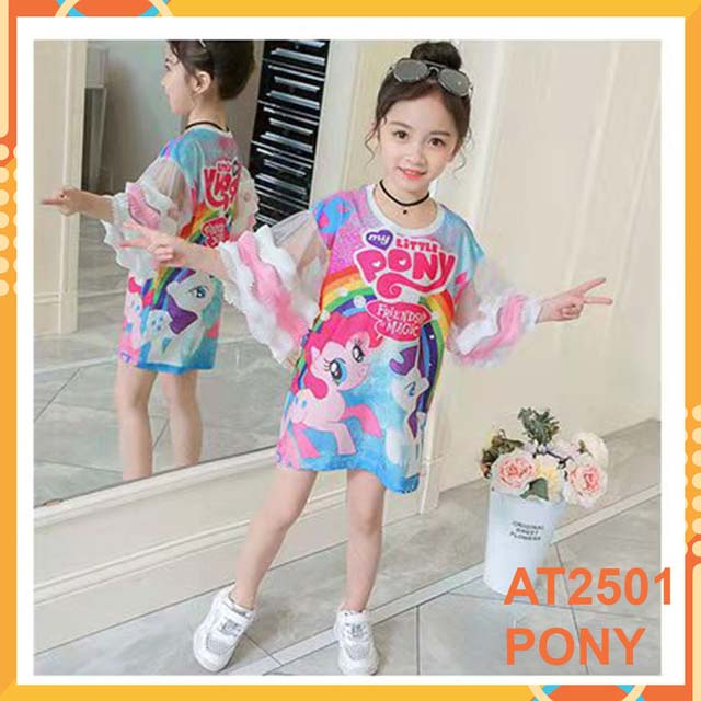 Đầm thun in nỗi 3D cho bé gái at2501 hình pony -hàng quảng châu loại 1- cao cấp