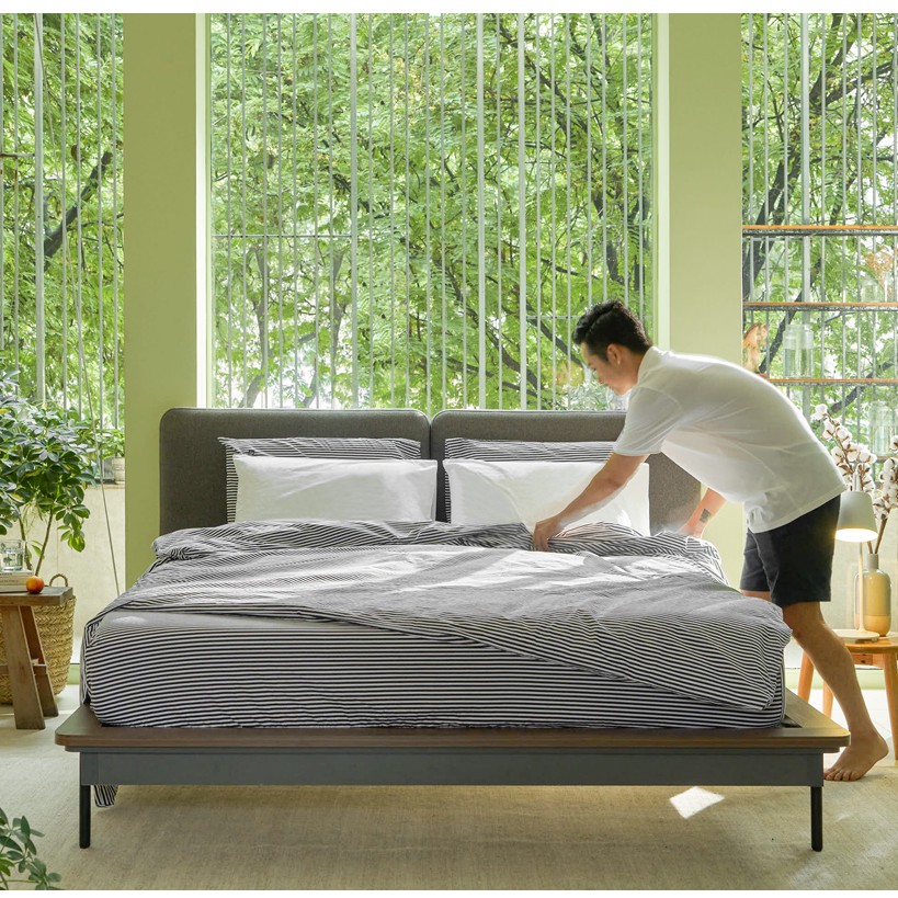 Bộ Ga Trải Giường Ru9 Cotton Percale 100% Cotton Tự Nhiên - Black Oyster Stripe - 6 Kích Thước