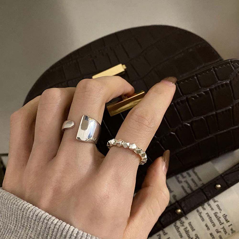 Nhẫn Hở Hình Vuông Đính Hạt Phong Cách Hip Hop Punk Đơn Giản Có Thể Điều Chỉnh Cho Nữ