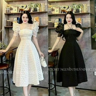 Đầm váy nữ dự tiệc tay phối voan dáng xòe với tôn 2 màu xinh xắn dành cho các nàng diện đi chơi, đi tiệc