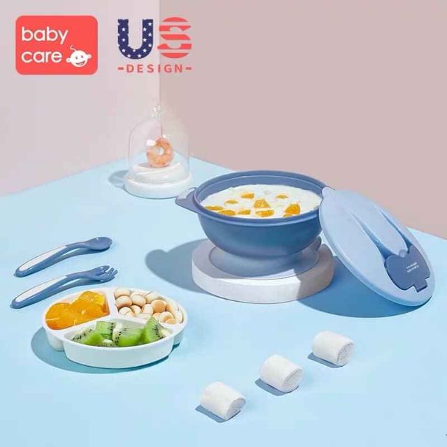 Set bát ăn thìa nĩa cao cấp Babycare US
