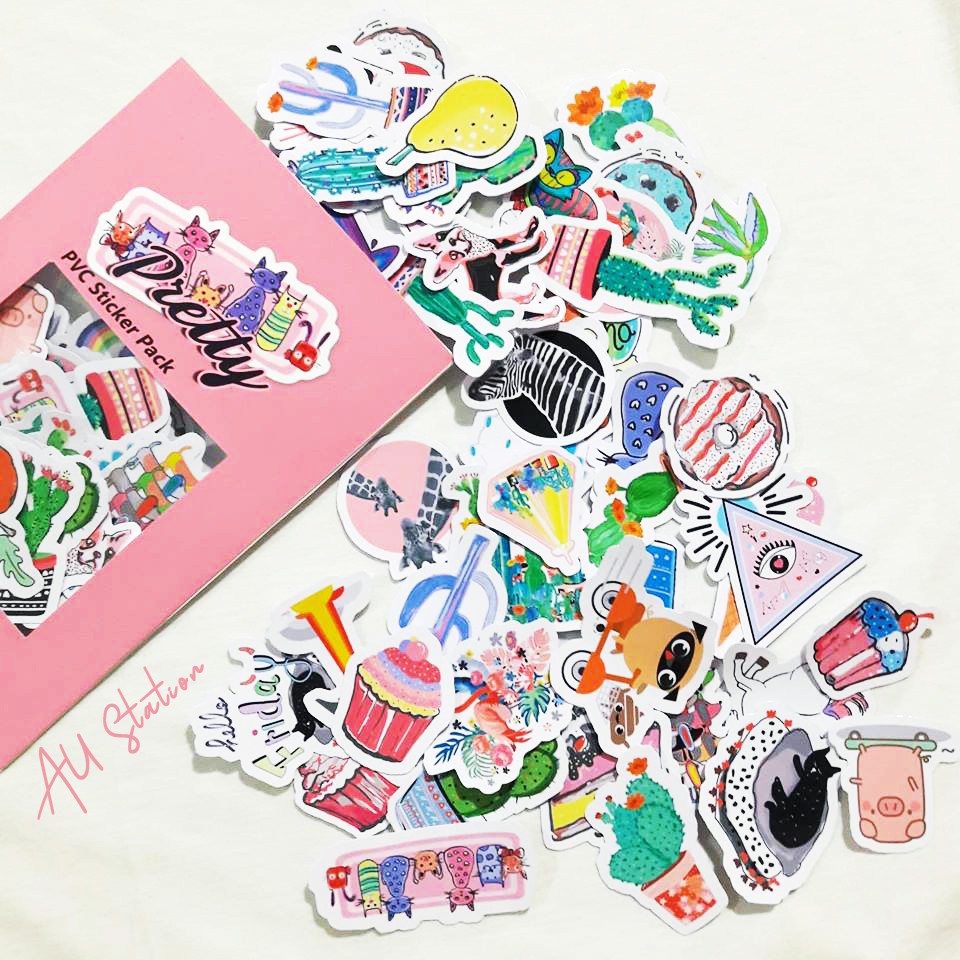 Decal Sticker Pretty Nhựa PVC, không thấm nước, dán nón bảo hiểm, xe, laptop, phone, Vali