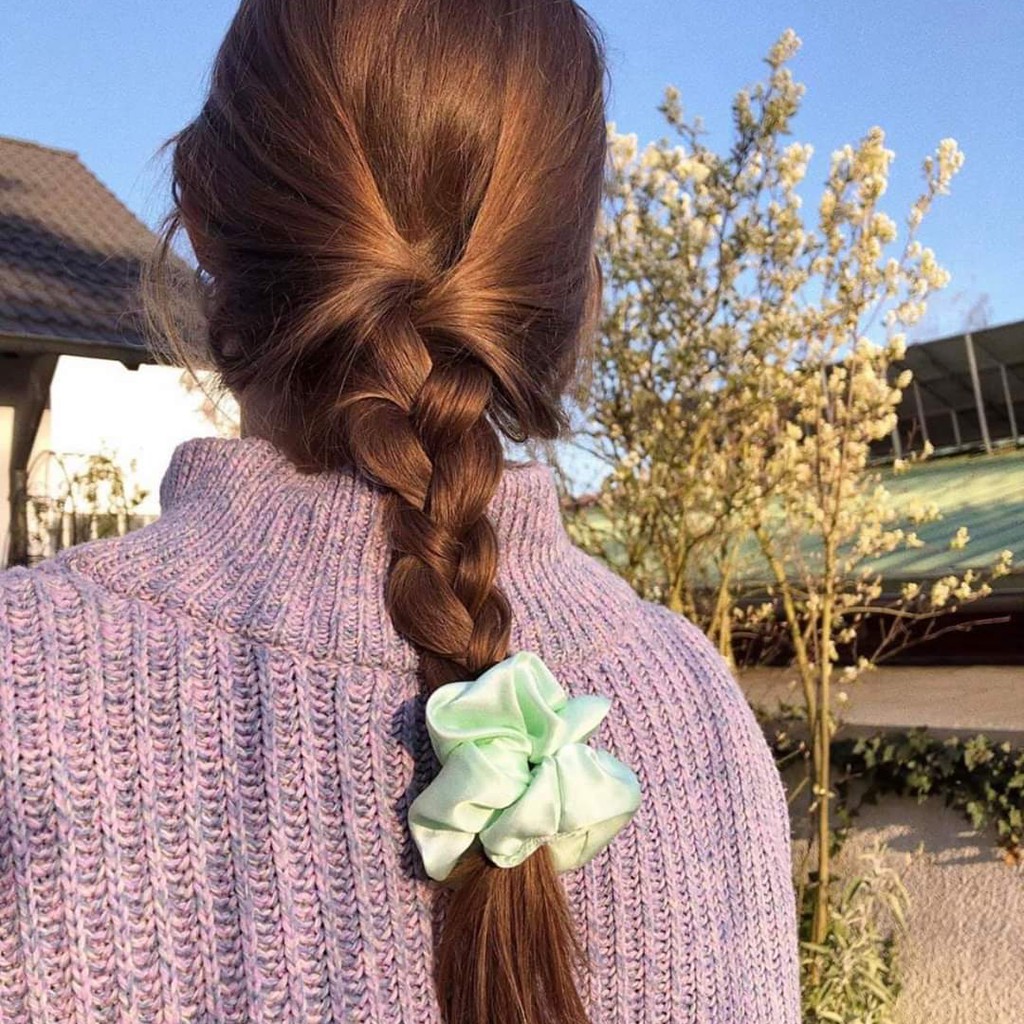 Dây Buộc Tóc Màu Trơn Phong Cách Retro Cho Nữ