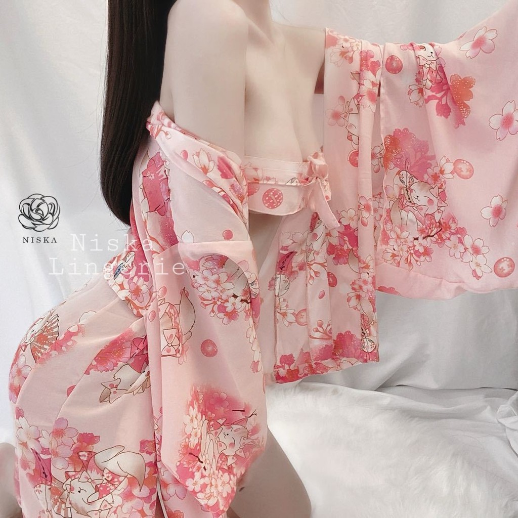Bộ choàng yukata mèo và hoa anh đào - Mã D128 | BigBuy360 - bigbuy360.vn