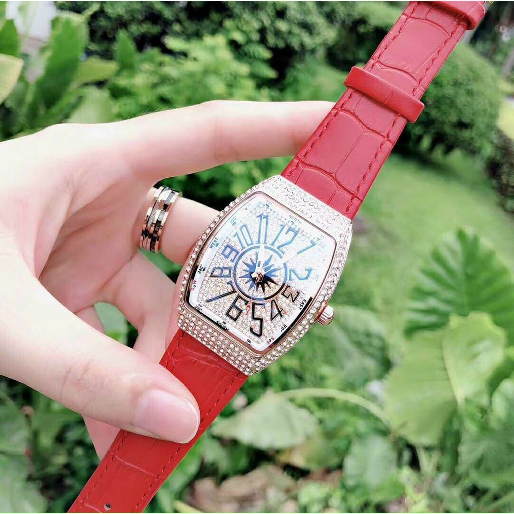 Đồng Hồ Nữ Đeo Tay Dây Da Franck Muller, Đồng Hồ Đính Đá Thời Trang Cao Cấp Siêu Đẹp Fullbox Chống Nước