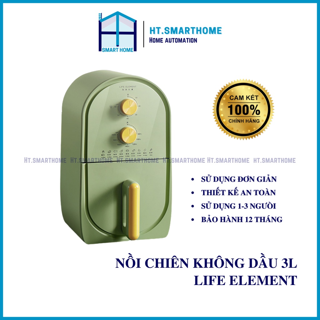 Nồi chiên không dầu Life Element mini Xanh bơ - Nồi chiên gia đình 3L 1-3 người - Nhỏ gọn tiện lợi