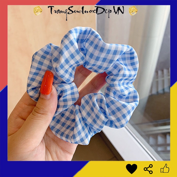 Dây buộc tóc, cột tóc scrunchies sọc caro chám bi dễ thương phong cách Hàn Quốc nhiều mẫu dễ chọn
